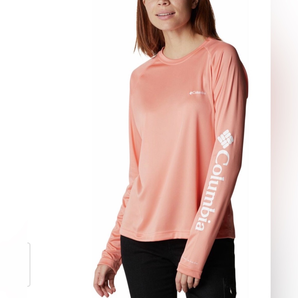 Columbia PFG Melon Orange Omni-Shade Omni-Wick Longsleeve Tee Outdoor Sportswear